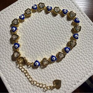 Gold and Blue Evil Eye Heart Bracelet